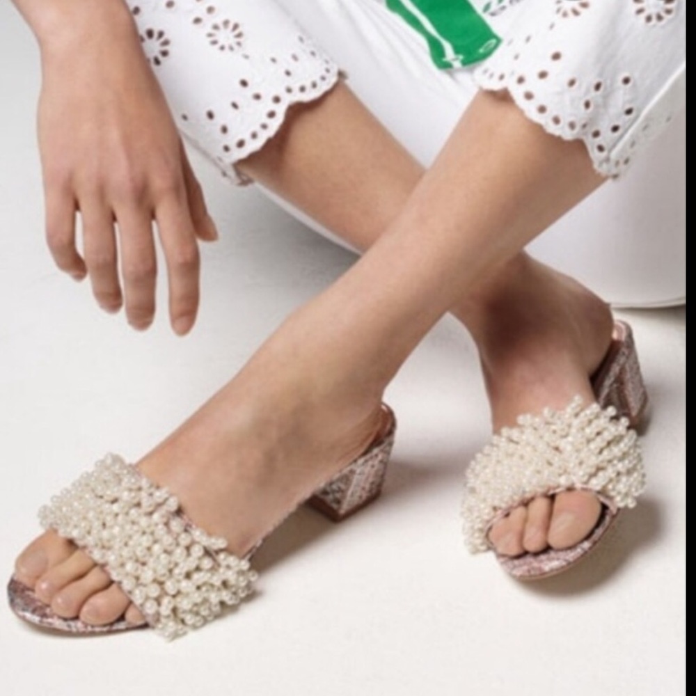 TORY BURCH TATIANA PEARLY TWEED SLIDES - 9.5